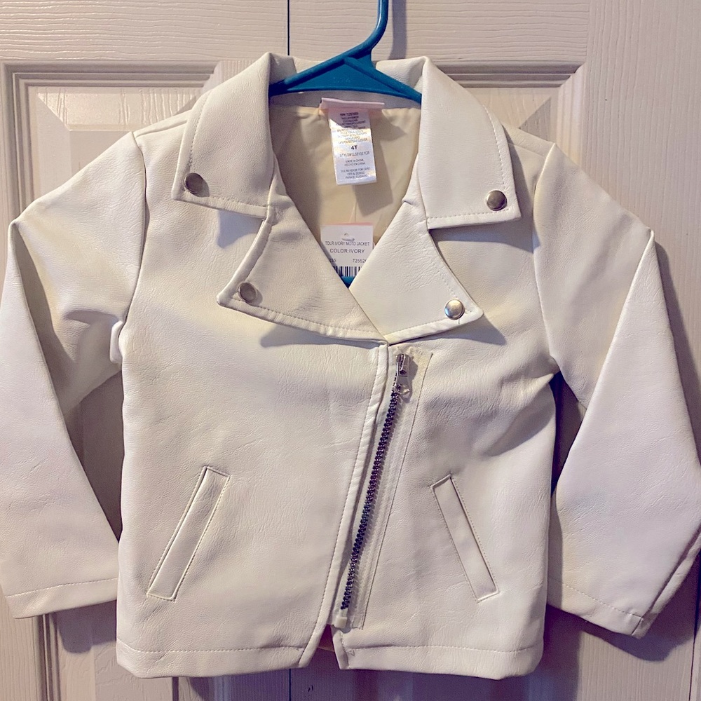 4T white faux leather jacket by Little Lass. New With Tags!